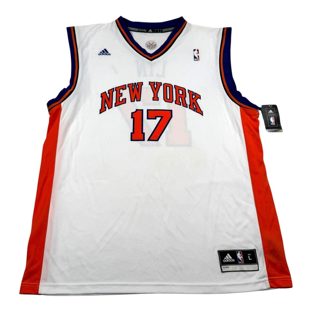 NWT New York Knicks Jersey Mens Large White NBA Basketball Jeremy Lin 17 Adidas